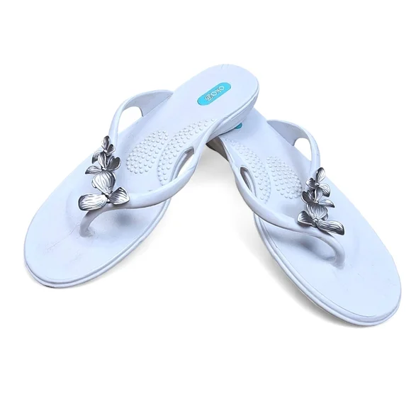 Oka.B Kona Metal Floral Flip Flop Sandals in Salt Size ML - Picture 2 of 12